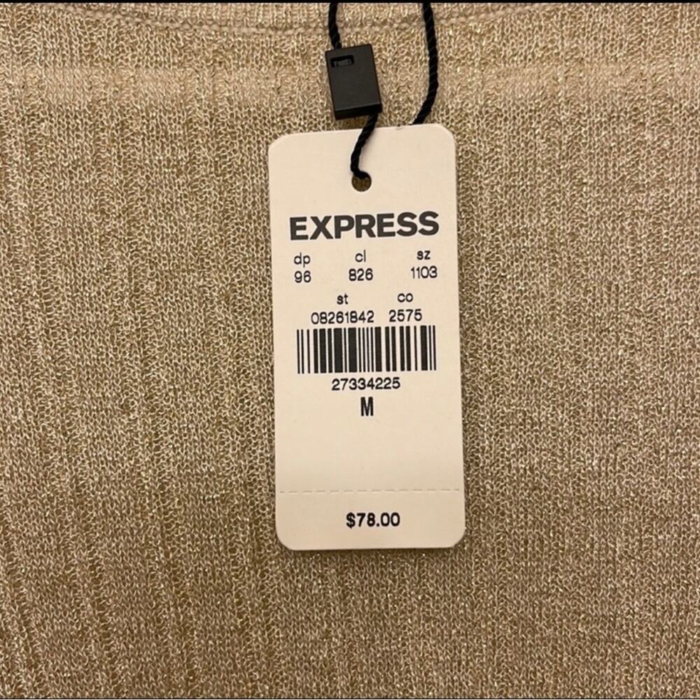 Express Metallic Ruffle Gold Ribbed Semi Sheer lightweight Sweater size Medium - Picture 7 of 8